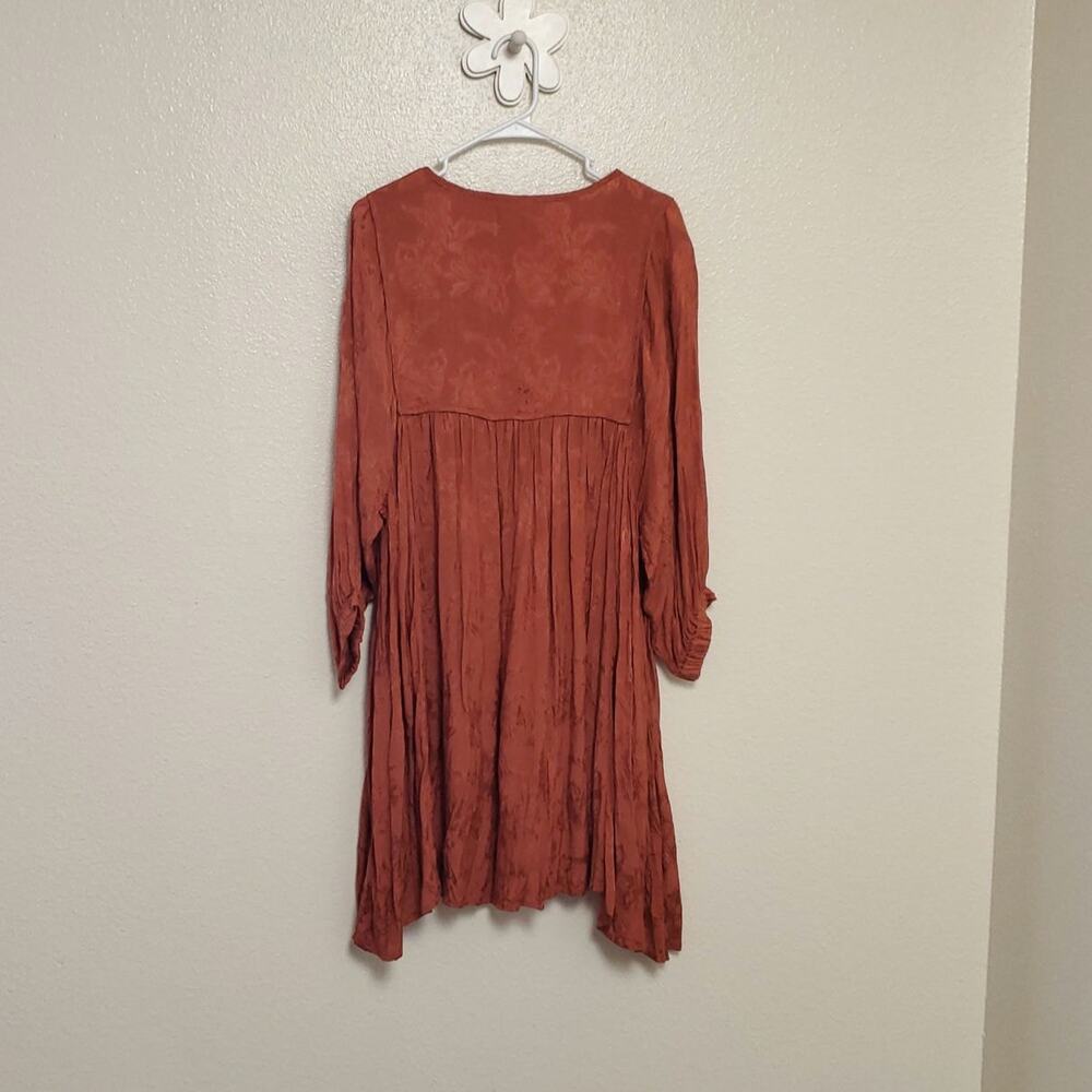 NATURAL LIFE Rust Embossed Babydoll Bubble Sleeves Boho Bohemian Mini Dress XL - Picture 10 of 10